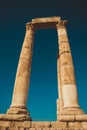 Impressive columns with architrave. Remains Hercules Temple. Ancient architecture. Tourist attraction. Sightseeing tour. Famous hi