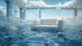 impressive cool creative bedroom flooding by water wallpaper