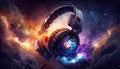 impressive cool looking headphones in space, scifi artwork, generative ai technology