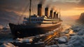 Impressive Cruiseship Titanic Among Ice Floes extreme closeup. Generative AI Royalty Free Stock Photo