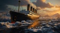 Impressive Cruiseship Titanic Among Ice Floes extreme closeup. Generative AI Royalty Free Stock Photo