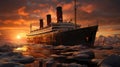 Impressive Cruiseship Titanic Among Ice Floes extreme closeup. Generative AI Royalty Free Stock Photo