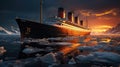 Impressive Cruiseship Titanic Among Ice Floes extreme closeup. Generative AI Royalty Free Stock Photo