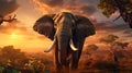 An impressive elephant profile against the backdrop of a picturesque African sunset