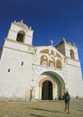 Impressive Facade of Church of Santa Ana de Maca in the Village near Colca Canyon, Maca District, Peru Royalty Free Stock Photo