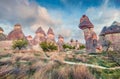 Impressive fungous forms of sandstone in the canyon near Cavusin village, Cappadocia, Nevsehir Province in the Central Anatolia