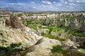 Impressive fungous forms of sandstone and hills in the canyon at