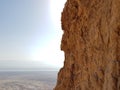 Impressive high cliff at the Masada National Park at the holy land in Israel