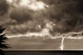 Impressive image of a rising waterspout over the ocean, cloud mass, dramatic Royalty Free Stock Photo