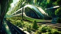 An impressive image of an urban magnetic levitation train, illustrating the future of efficient high-speed rail travel. Eco-