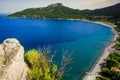 Impressive Kumlubuk beach landscape from Amos Ancient city. Beauty in nature. Marmaris, Mugla, Turkey