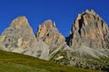 The impressive Langkofel - Sassolungo peaks, Dolomites, Italy. Royalty Free Stock Photo