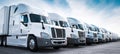 The impressive lineup of modern white trucks parked under a clear sky. AI generated image Royalty Free Stock Photo