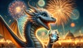 Impressive dragon celebrating with baijiu and fireworks