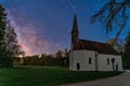 The impressive Milkyway, stars to dream, a wonderful starry night in front of a little chapel in southern germany