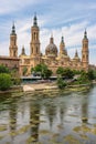 Impressive monument of the cathedral basilica del Pilar on the edge of the river Ebro in Zaragoza, Spain. Royalty Free Stock Photo