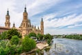 Impressive monument of the cathedral basilica del Pilar on the edge of the river Ebro in Zaragoza, Spain. Royalty Free Stock Photo