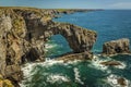 The impressive natural arch made from Carboniferous Limestone, know as the Green Bridge of Wales on the Pembrokeshire coast