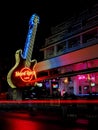 Neon guitar from Hard Rock Cafe. Royalty Free Stock Photo