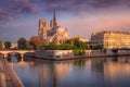 Notre Dame cathedral in Paris at autumn peaceful sunrise, France Royalty Free Stock Photo