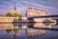 Notre Dame cathedral in Paris at autumn peaceful sunrise, France Royalty Free Stock Photo