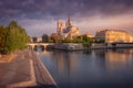 Notre Dame cathedral in Paris at autumn peaceful sunrise, France Royalty Free Stock Photo