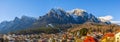 Impressive panorama view on Bucegi Mountains from Busteni City Royalty Free Stock Photo