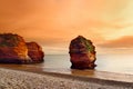 Impressive red sandstones of the Ladram bay on the Jurassic coast, a World Heritage Site on the English Channel coast of southern Royalty Free Stock Photo