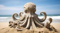 An impressive sand sculpture featuring a playful octopus