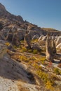 Impressive sandstone forms in a canyon near Chavusin village, Cappadocia, Nevsehir province, Anatolia region, Turkey Royalty Free Stock Photo