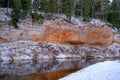 Impressive sandstone wall on the banks of the river Salaca, Skanaiskalns national park, Latvia