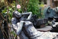 Impressive sculptures on the tombs and monuments of Cimitero Monumentale di Milano or Monumental Cemetery of Milan. Milan, Italy Royalty Free Stock Photo