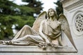 Impressive sculptures on the tombs and monuments of Cimitero Monumentale di Milano or Monumental Cemetery of Milan. Milan, Italy Royalty Free Stock Photo