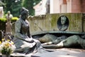 Impressive sculptures on the tombs and monuments of Cimitero Monumentale di Milano or Monumental Cemetery of Milan. Milan, Italy Royalty Free Stock Photo