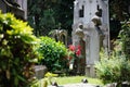 Impressive sculptures on the tombs and monuments of Cimitero Monumentale di Milano or Monumental Cemetery of Milan. Milan, Italy Royalty Free Stock Photo