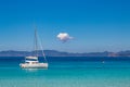 Impressive sea view: the amazing colors of the mediterranean sea in La Sabina, Formentera Island, Baleares, Spain