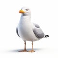 Realistic Seagull In Pixar Style On White Background In 8k Uhd