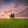 Impressive spring landscape,view with cypresses trees ,Tuscany,Italy. Beautiful background