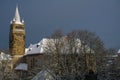 Church with steelblue sky in winter 2