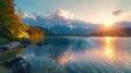 The impressive summer sunrise over Eibsee lake is a testament to the sunny outdoor scene in the German Alps Royalty Free Stock Photo