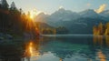 The impressive summer sunrise over Eibsee lake is a testament to the sunny outdoor scene in the German Alps Royalty Free Stock Photo