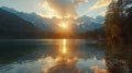 The impressive summer sunrise over Eibsee lake is a testament to the sunny outdoor scene in the German Alps Royalty Free Stock Photo