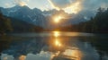 The impressive summer sunrise over Eibsee lake is a testament to the sunny outdoor scene in the German Alps Royalty Free Stock Photo