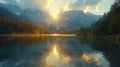 The impressive summer sunrise over Eibsee lake is a testament to the sunny outdoor scene in the German Alps Royalty Free Stock Photo