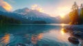 The impressive summer sunrise over Eibsee lake is a testament to the sunny outdoor scene in the German Alps Royalty Free Stock Photo