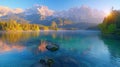 The impressive summer sunrise over Eibsee lake is a testament to the sunny outdoor scene in the German Alps Royalty Free Stock Photo