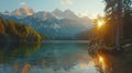 The impressive summer sunrise over Eibsee lake is a testament to the sunny outdoor scene in the German Alps Royalty Free Stock Photo