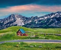 Impressive summer sunrise on Sedlo pass. Splendid morning scene of Durmitor National Prk, Montenegro, Europe. Beautiful world of M Royalty Free Stock Photo