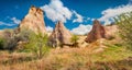 Impressive summer view of of Cappadocia. Beautiful morning view of of Red Rose valley in April. Cavusin village located, district