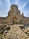 Impressive three-tiered watchtower  in the Venetian fort castle of Methoni, a seaside resort in Peloponnese, Greece Royalty Free Stock Photo